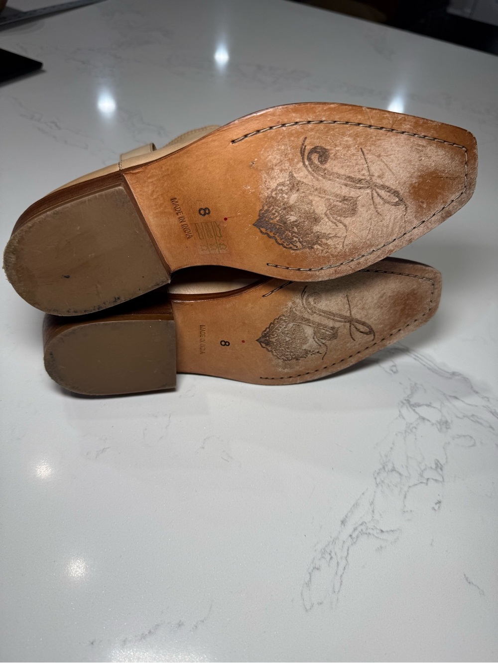 Free People Sunday Saloon Beige Leather Western Ankle Boots 8 - Picture 6 of 9